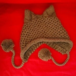Knitted cat ears winter hat